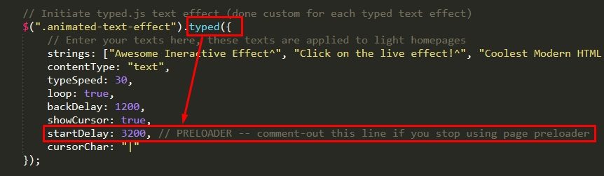 Showing how to remove preloader delaying code from js files for each page