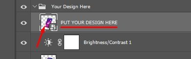 Showing where to double-click to insert your own artwork into our PSD mockup.