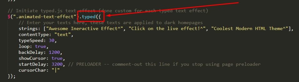 Used to show a chunk of code containing example of typed.js script